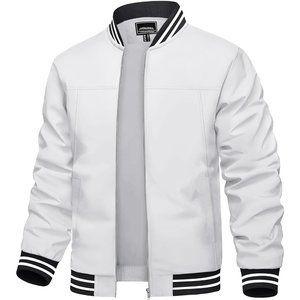 Men's White Lightweight Casual Spring Fall Zip Up  Bomber Jacket with Pocket